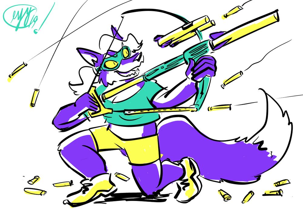 A purple fox wielding a nerf bow in a nerf war