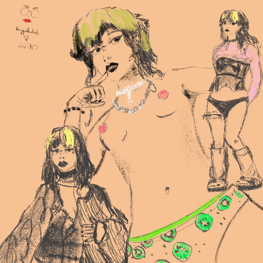 some sketches of my wife in her various outfit pieces or lack thereof