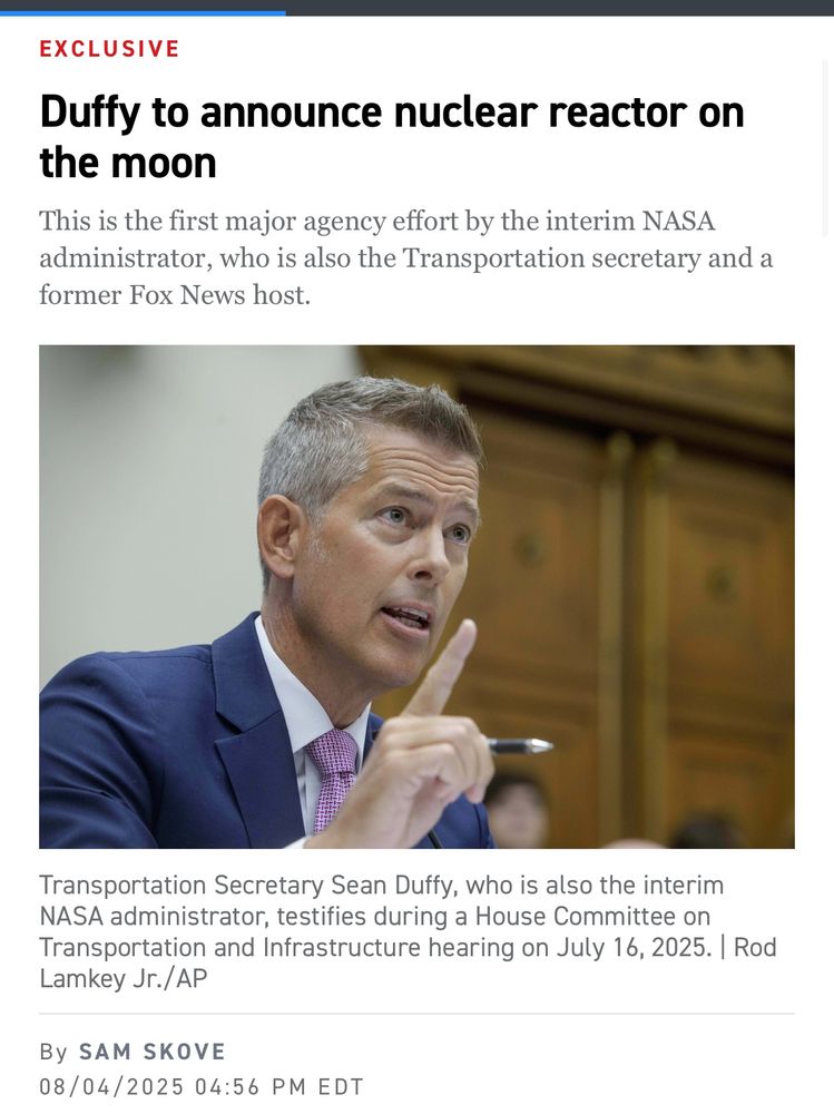 Duffy to announce nuclear reactor on the moon
This is the first major agency effort by the interim NASA administrator, who is also the Transportation secretary and a former Fox News host.