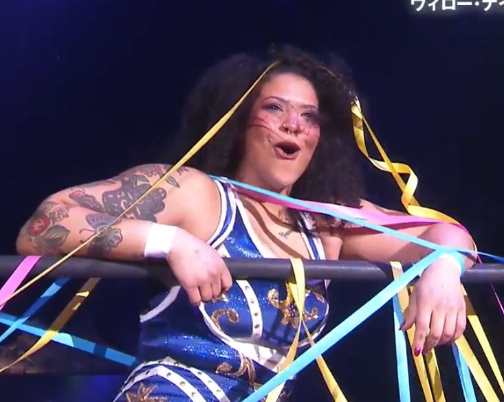 Willow Nightingale covered in streamers