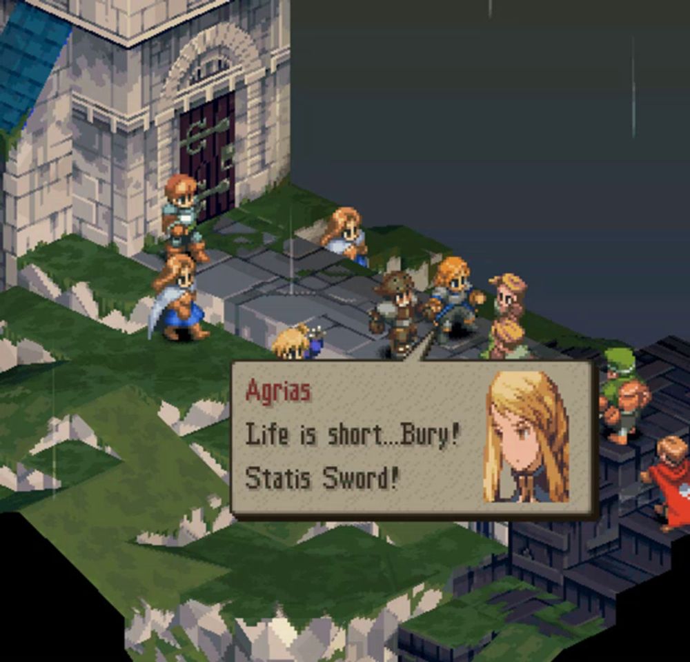 a video game character named agrias says life is short