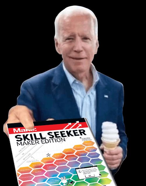 A funny photoshopped image of Joe Biden handing you a copy of the book, Skill Seeker