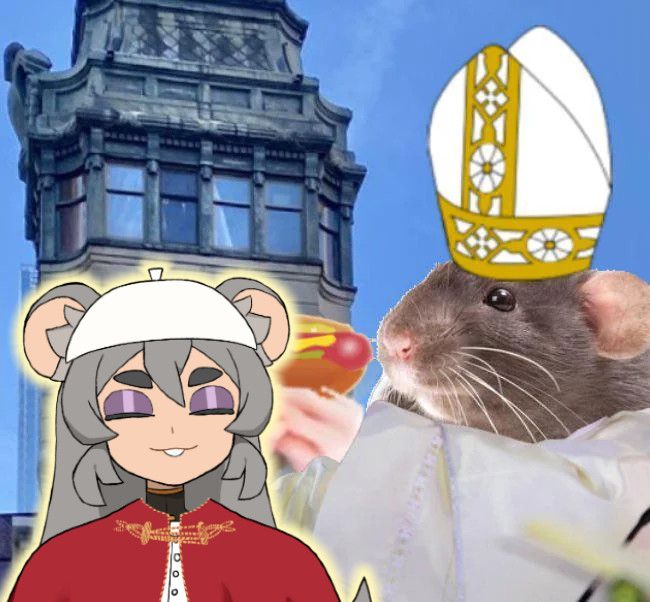 The Rat Pope presents a hot dog to the holy and devout Boo The Rat