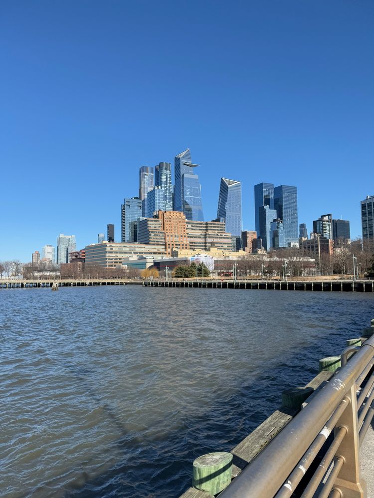 View of buildings in Midtown from one of the piers along the Hudson River