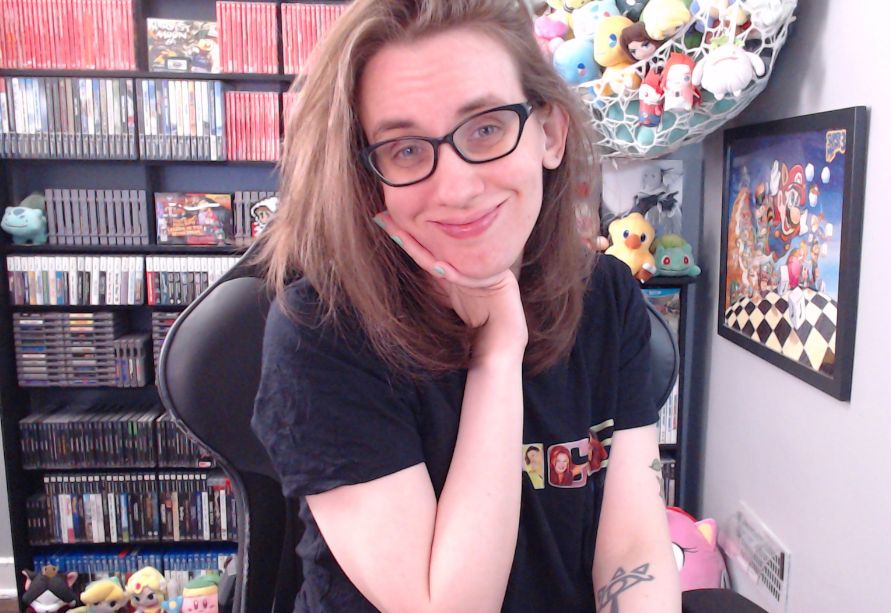a picture of megan in her stream room, she is wearing a black spice girls tshirt