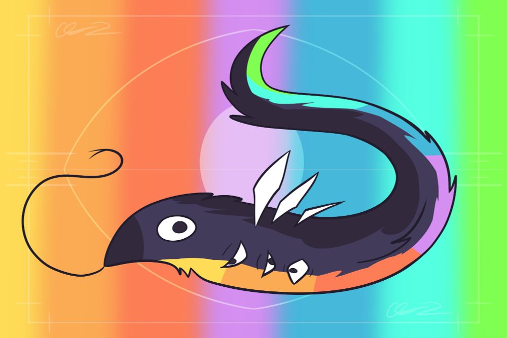 A digital drawing featuring a wrm OC, Flurmy, belonging to ~Chanacabra on Artfight
Rainbow and purple :]