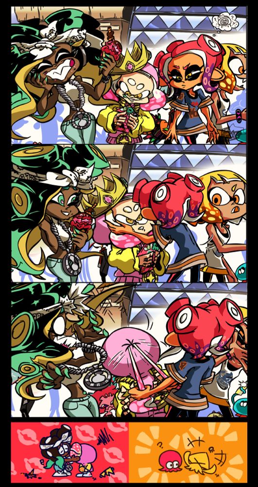 A small dumb story that had been sitting for a little while until I took upon inking into a short comic that was supposed to be quick breeze until the blackouts occurred for like... three times and due to my laptop's battery dying out this year, I had to go through instances of hoping that I either saved where I left off or for the software itself making a automatic backup. Also count the updates that usually took 10-20 minutes during rebooting. That sure nearly made me lose motivation there. Also female Eight is the star this time. My Eight knows better than to mess with the princess like that. Unless she pulls pranks on him, but it takes more to actually anger him.
Enjoy... your day! That's all I have.
Give out some comments here if you want to talk about it or even fave it if you like it. 

Splatoon belongs to Nintendo.
I made this artwork!