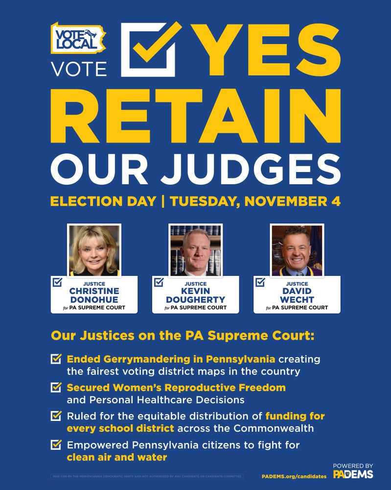 In 2015 Dems won 3 open seats on the PA Supreme Court, 2 years later that court ended Gerrymandering in PA creating fair maps.

In 2025 the GOP is trying to buy the courts back so they can turn PA into TX.

Help us stop them to keep PA courts fair and Independent 

https://secure.actblue.com/donate/padems-mk-blsk-2508