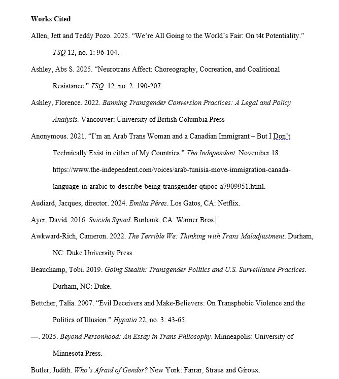 Works cited list