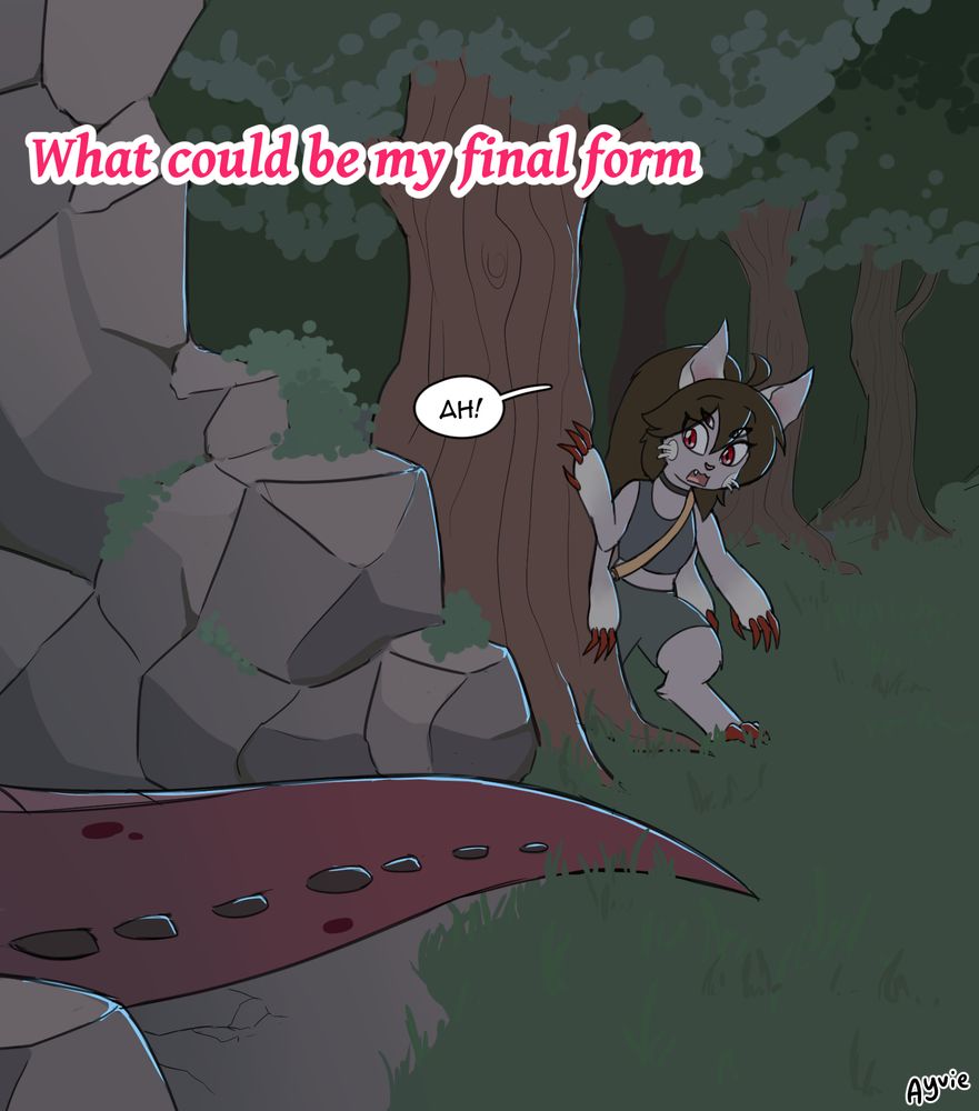 The lyrics say "What could be my final form". Sarah notices Sabine's tail peeking out of the entrance of a cave and lets out a "Ah!"
