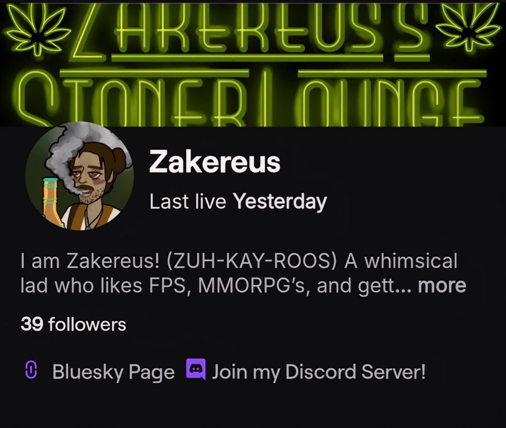 My about me section on Twitch, displaying my follower count of 39