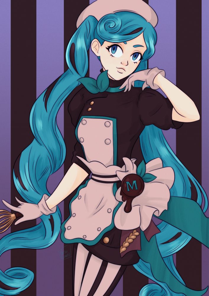 Hatsune Miku, in her Bitter Pattiserie look