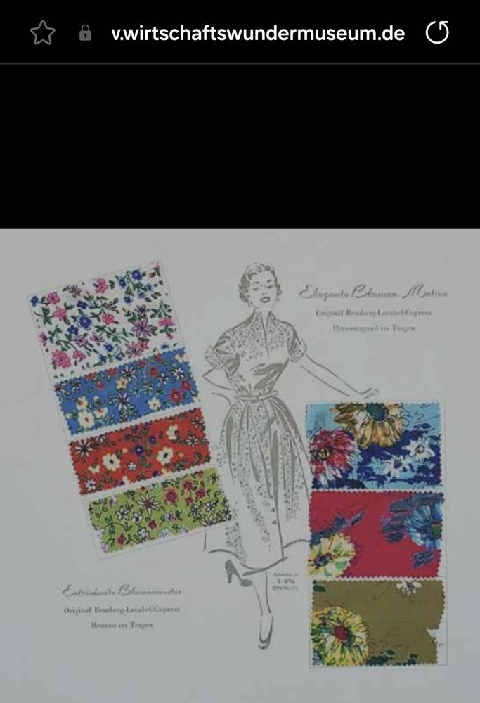 Screenshot eines Ergebnisses der Sucheingabe "50er-Jahre  Blumenmuster",
hier Bild von Textilien von: wirtschaftswundermuseum.de