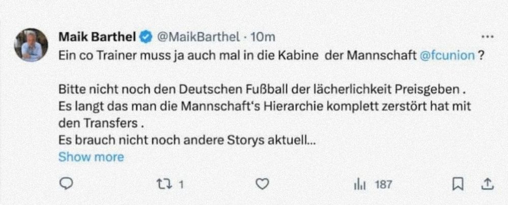 tweet von maik barthel der sich abwertend über marie louise eta äußert