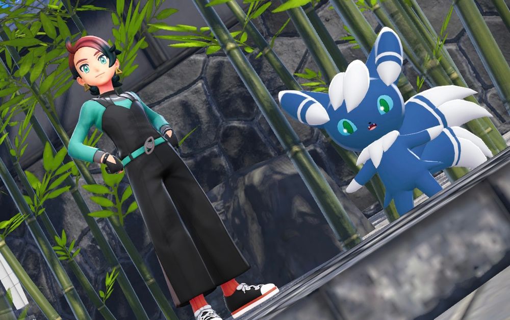 Solaris as a Pokemon trainer with his silly meowstic (male ver) partner