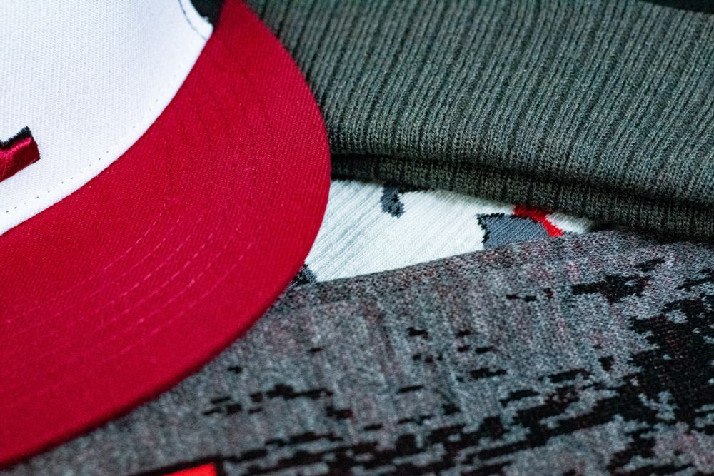 A collage of items/fabrics. 