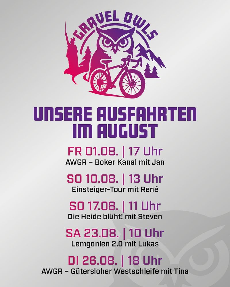Termine für Gravelbike Ausfahren im August in der Region Ostwestfalen Lippe
