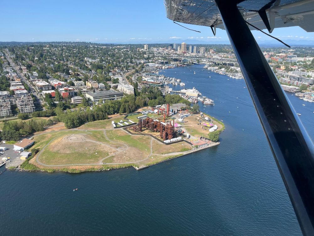 View of Gas Works Park in Seattle from a Kenmore air sea plane flight