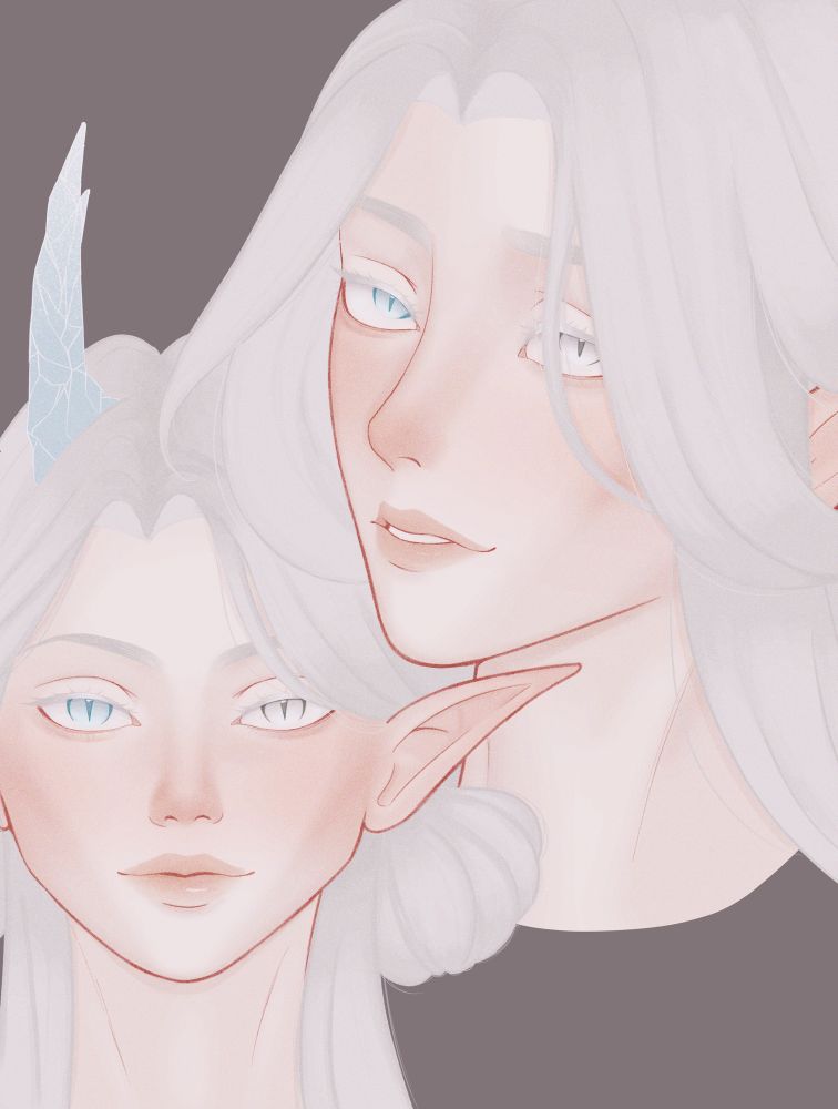 Dusk, a pale vidyadhara with white hair and blue/white heterochromia