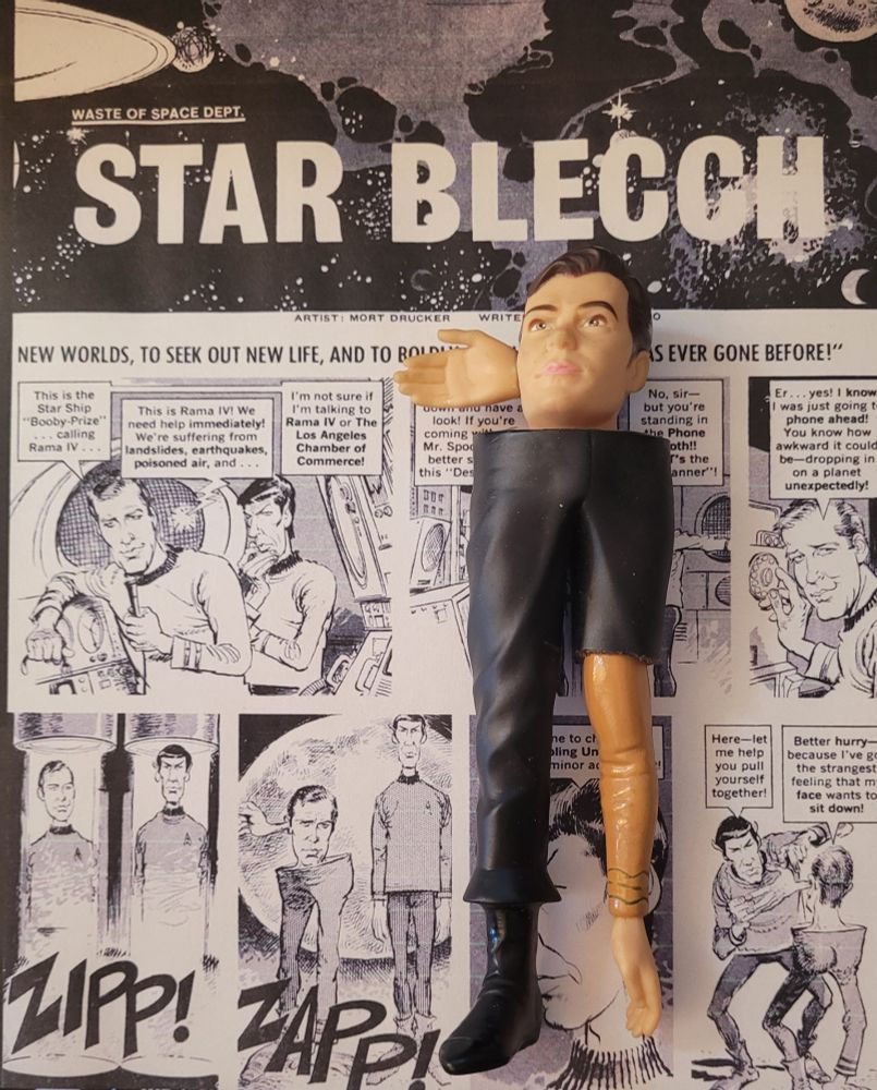 kirk toy assembled as the transporter accident Kirk in Mad Magazine;'s STAR BLECCH. Yes, my wife hates it.