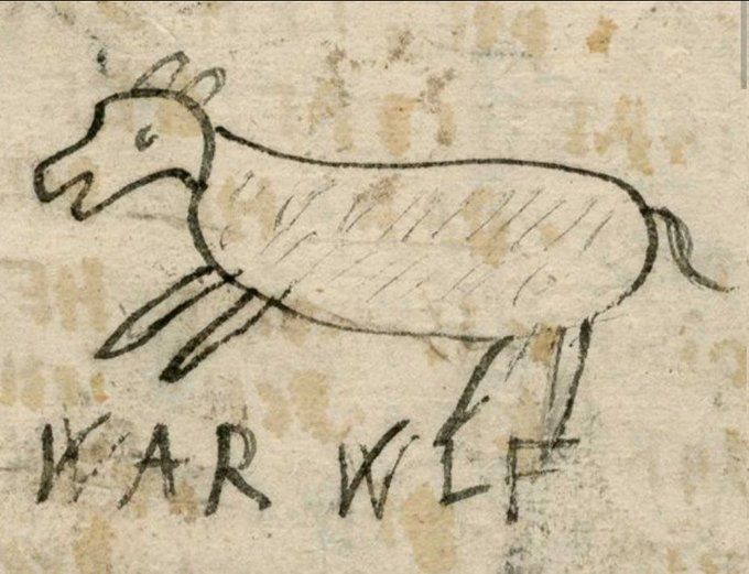 Cute drawing of a 'werewolf': In 1642 in the town of Lemgo, Germany, local pharmacist David Welman was accused of witchcraft and being a werewolf. Anonymous hate mail was sent to him, one of which included this sketch.