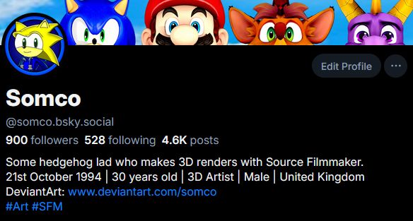 A screenshot of my Bluesky profile that says 900 followers, 528 following, and 4.6K posts.