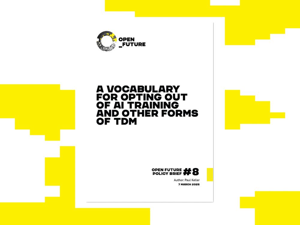 A vocabulary for opting out of AI training and other forms of TDM policy brief cover, with branded Open Future's background.
