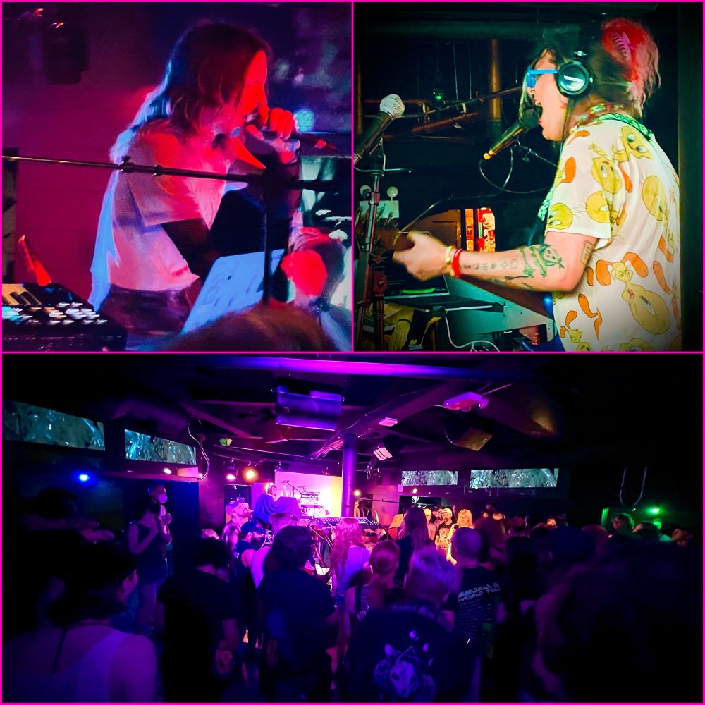 Photo collage featuring COCOJOEY, Fire-Toolz. and the STARS record release crowd at Bookclub Chicago (formerly Elbo Room)
