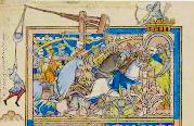 Medieval illustration of a catapult.