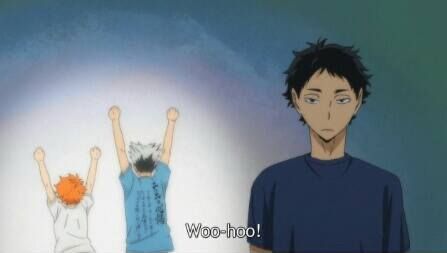 Image of the characters Bokuto, Akaashi and Hinata from the anime Haikyuu.
