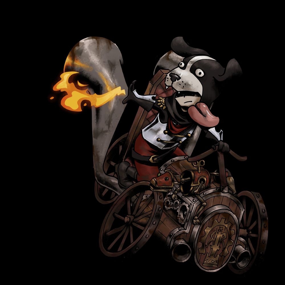 A character called 'King Poodle' from the streamer RTGame's Fable 3 playthrough on a Mario Kart-esque Kart firing a flame out of his right hand.