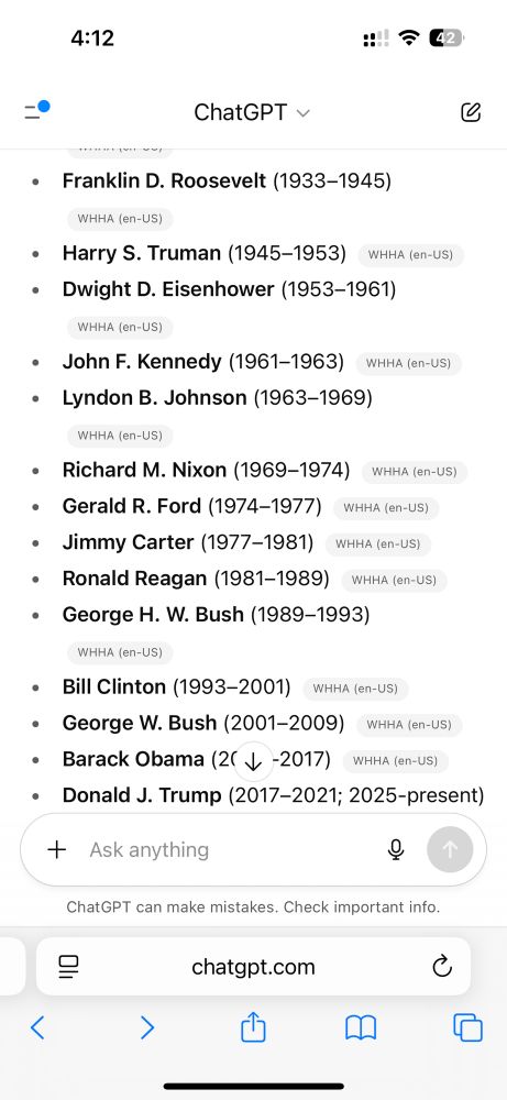 The Presidents, w right names and dates.
