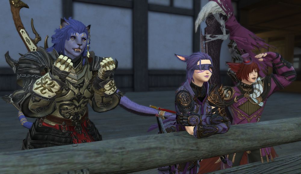 B'runi, Br'ent, and Chatoyant all admire the sights of Mount Rokkon.