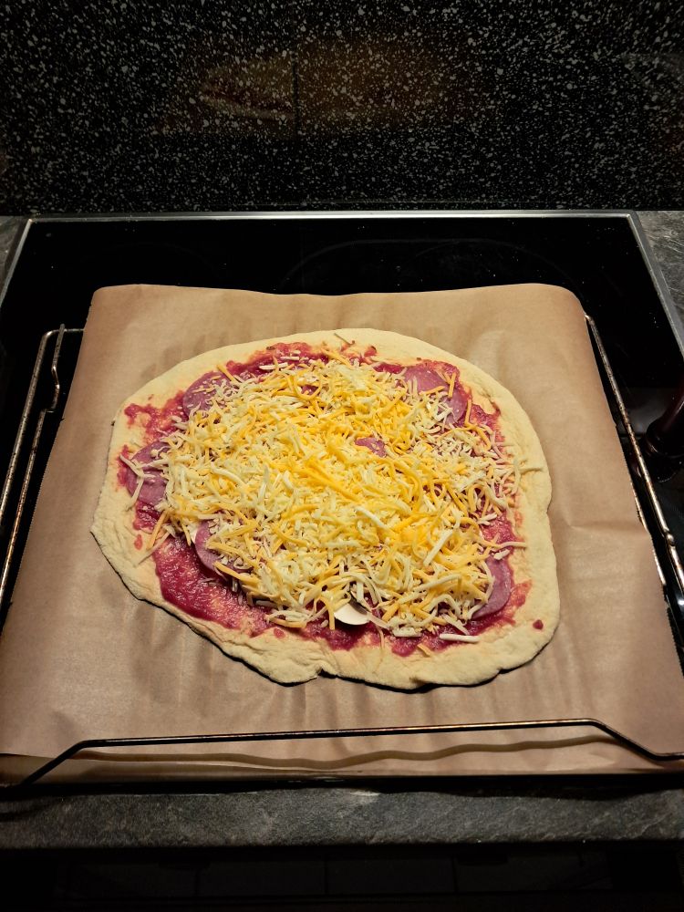 belegte Pizza mit Käse 