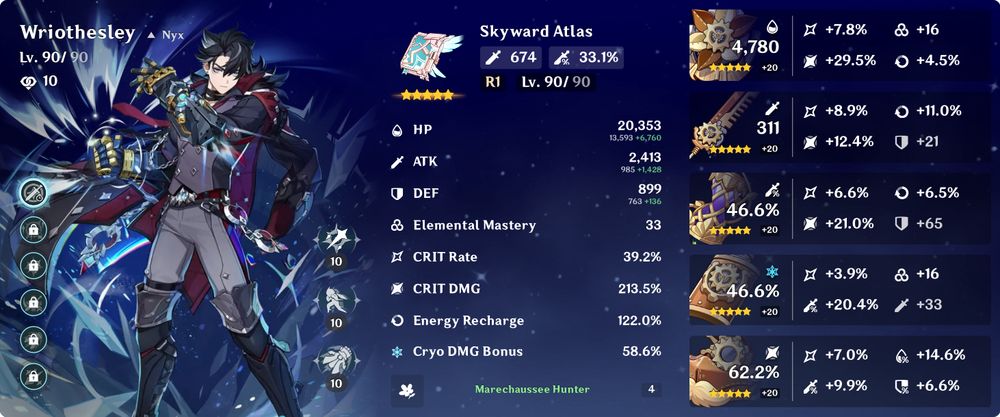 Enka Build Card of C1 Wriothesley