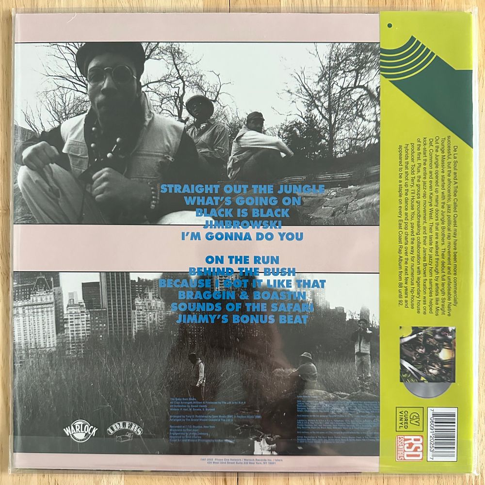 A photo of the back cover of the Straight Out The Jungle album by the Jungle Brothers