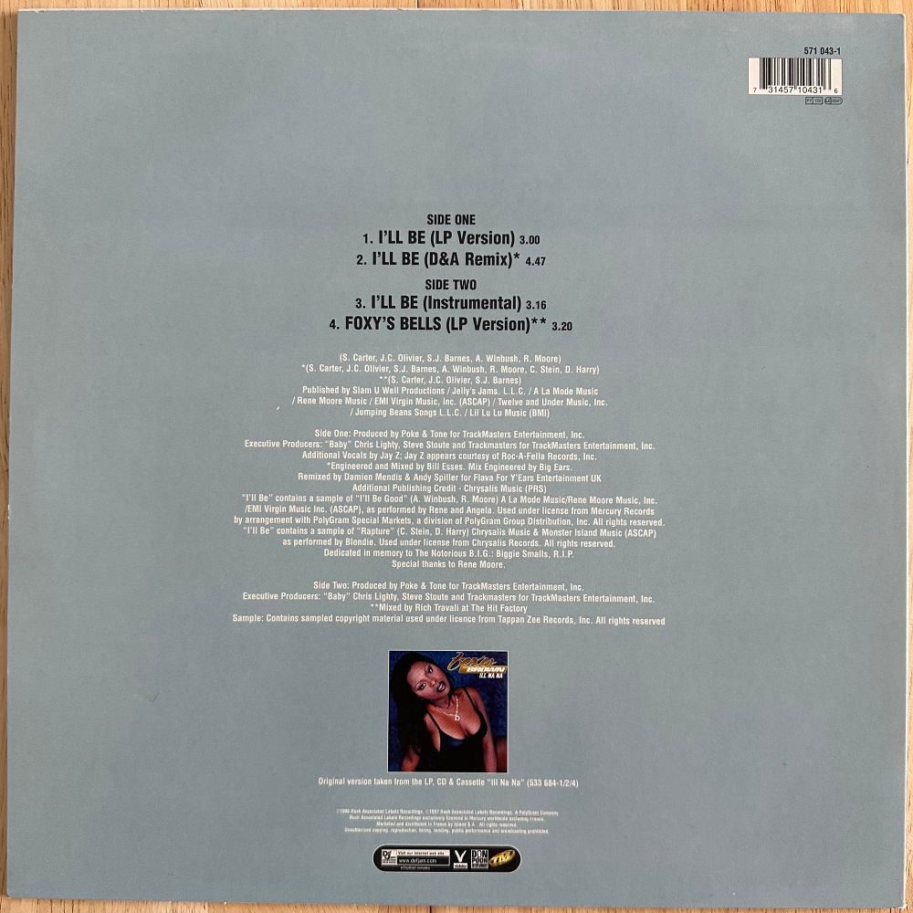 A photo of the back cover of the I’ll Be 12” single from Foxy Brown