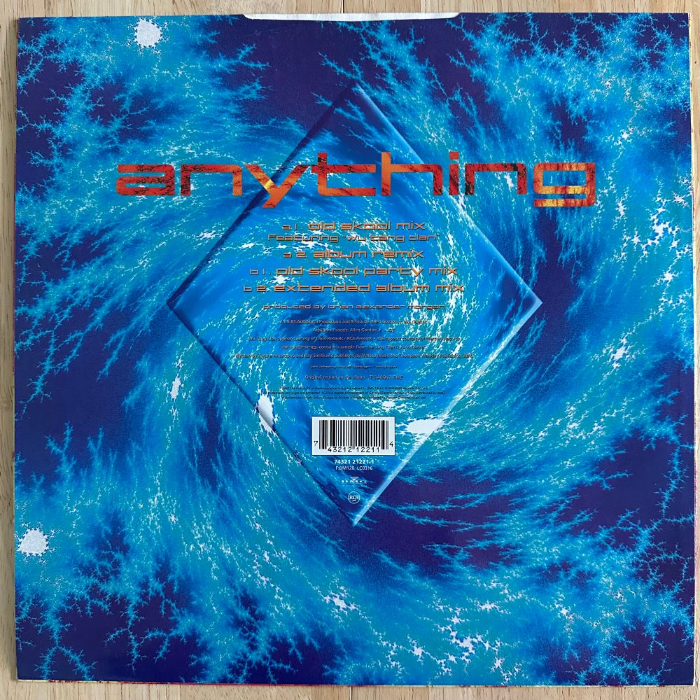 A photo of the back cover of the Anything 12” single by SWV