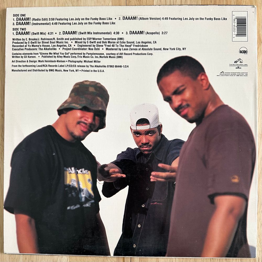 A photo of the back cover of the ‘Daaam!’ 12” single by Tha Alkaholiks from 1994