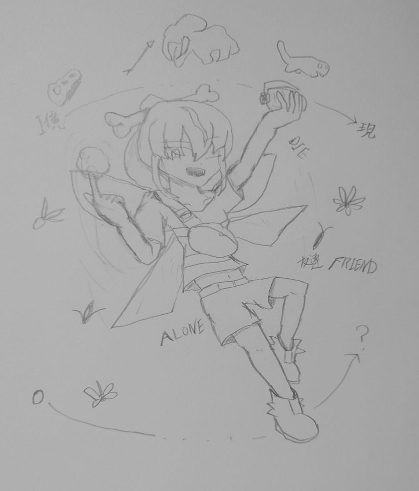 永夜 千里(えいや ちさと)

クロゴキブリの女の子。不老不死の体質なため、およそ一億年前の白亜紀から現代まで生きており、四人の中で最も歳上だが、最も背が小さい。夜宵と有希の喧嘩の仲裁役になることも多い。また、超記憶症候群(ハイパーサイメシア)を持っている。髪を結んでいる骨は時代を大きく遡るほど大昔に知り合った友人との、形として今でも残されている思い出。名前もそれより少し先の時代で知り合った友人につけてもらった名前。知識も豊富に持ち合わせている。
背中からは羽が生えており、自由自在に空を飛ぶことが出来る。指からはエネルギー弾を放て、肩から下げているカバンからは爆弾を取り出せ、夜宵と同速ぐらいの足の速さを持っている。また、自分の体の小ささを生かして小さな隙間などを行き来できる。近接はからっきしであり、元々が虫なため鳥や雨、冷水が怖い。