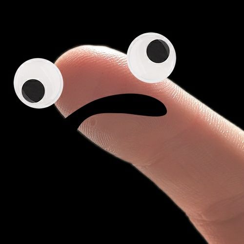 A picture of the poster's thumb with googly eyes arranged as a sand worm from Dune looking bewildered.