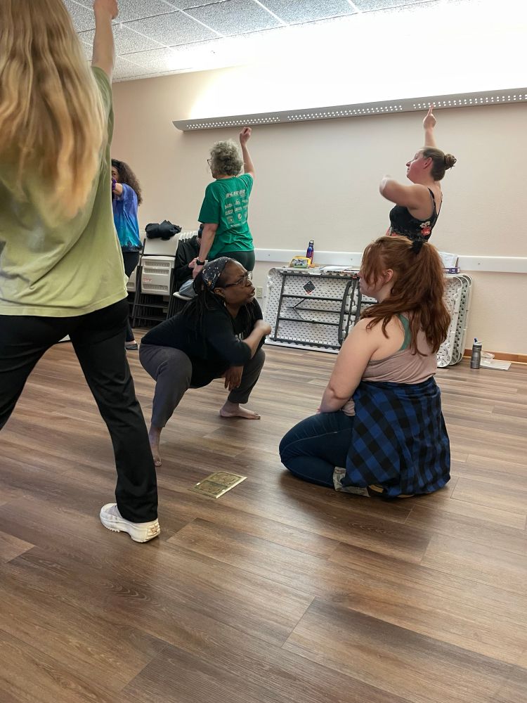 The actor playing Herod sings to the actor playing Jesus in a rehearsal for Jesus Christ Superstar.