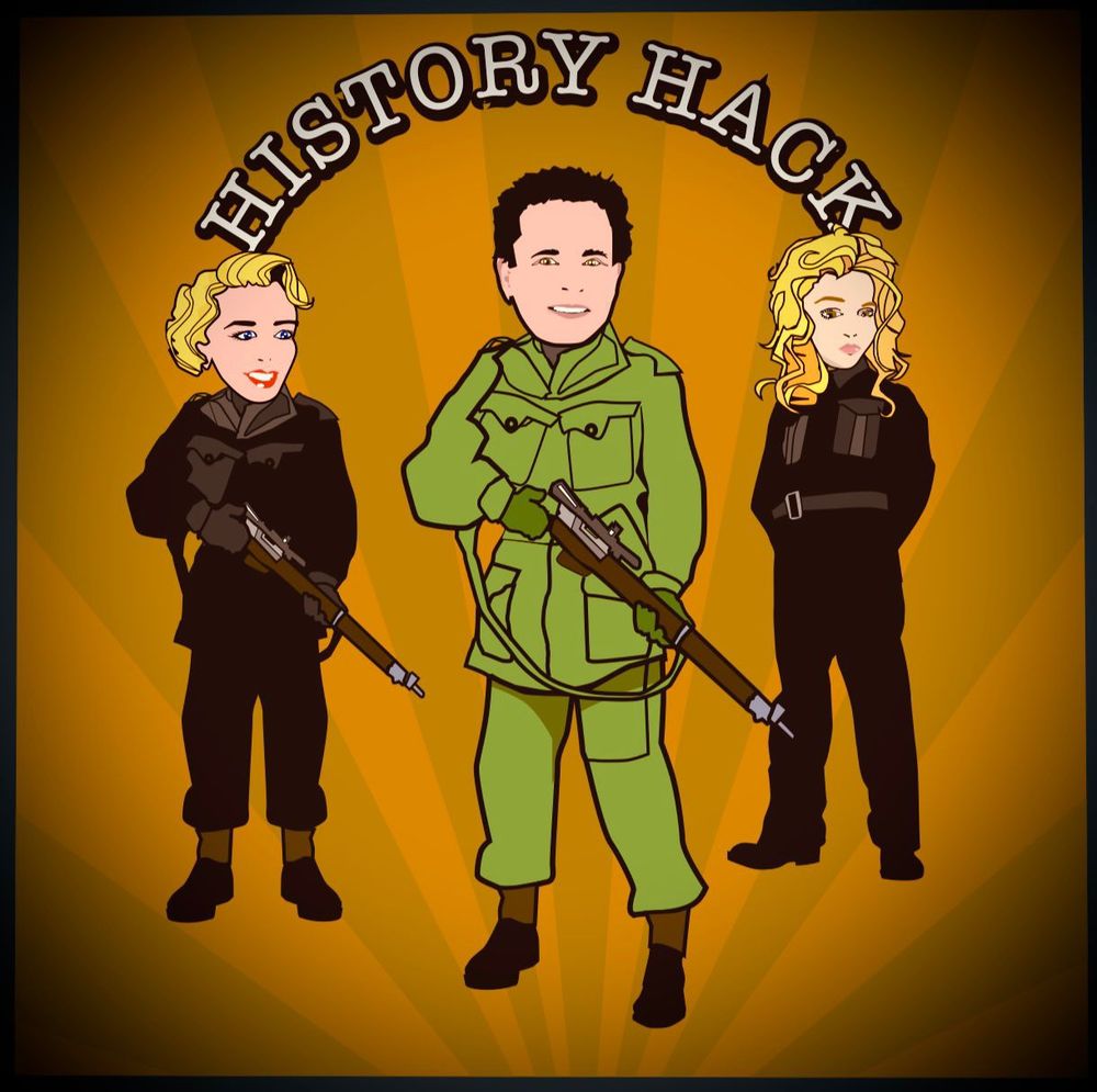 Podcast cartoon of presenters and guest