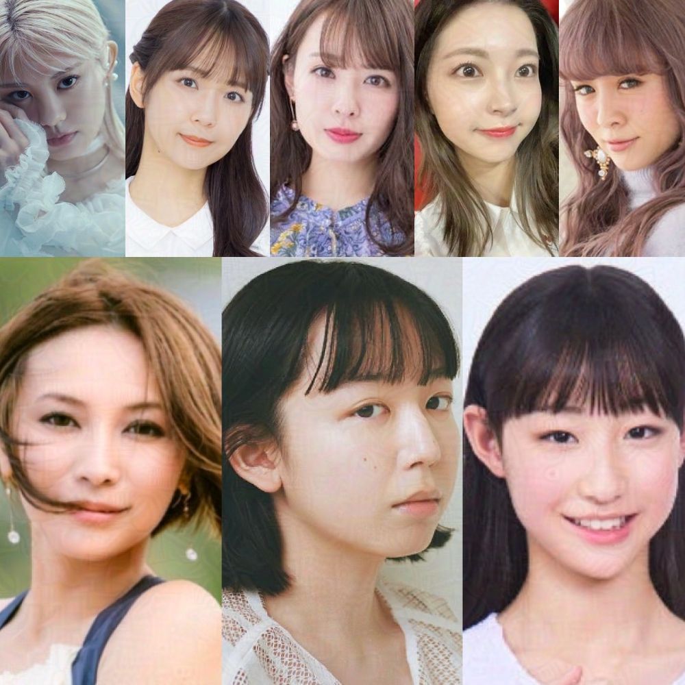 Top row, left to right: Kishimoto Yumeno, Miyazaki Yuka, Nakayama Nana, Otsuka Aina, Sugaya Risako.
Bottom row, left to right: Heike Michiyo, Katsuta Rina, Sakamoto Aoi.