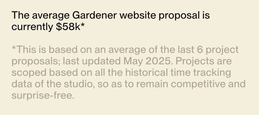 The average Gardener website proposal is currently $58k*