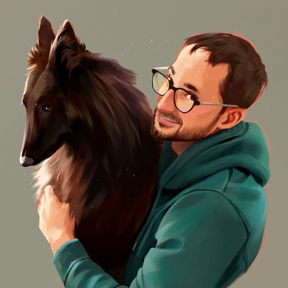 portrait d'un jeune homme avec un chien noir dans les bras