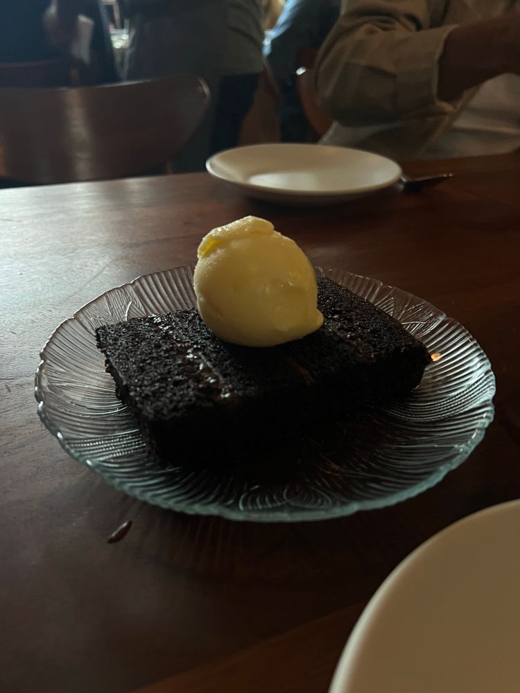 dark chocolate cake with buttermilk ice cream 