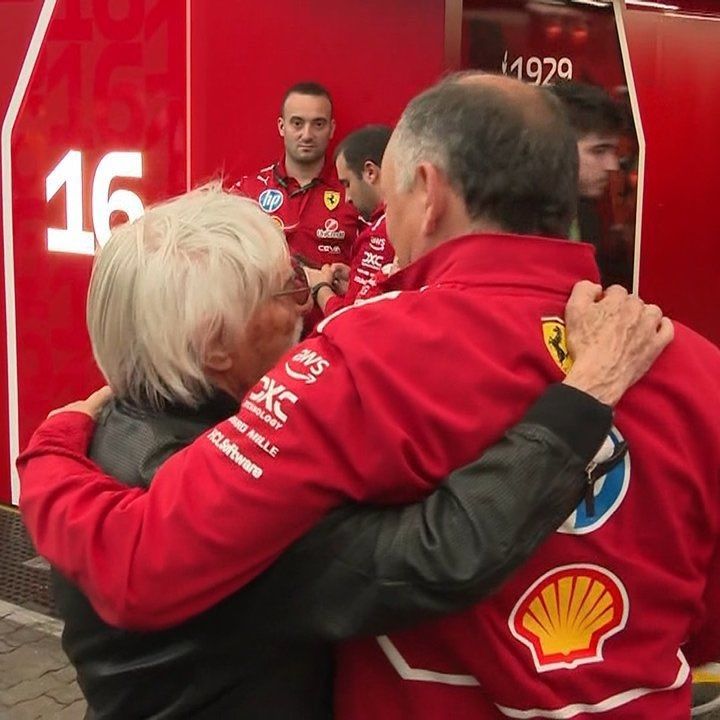 Scuderia ferrari team principal Fred vasseur and known racist and scumbag bernie ecclestone embracing