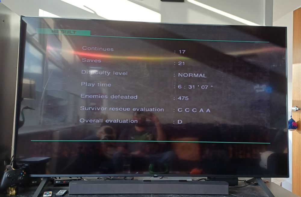 Final results screen of Zoe Of Enders

Continues: 17
Saves : 21
Difficulty: Normal
Playtime: 6:31:07
Enemies Defeated: 475
Survivor rescue evaluation: C C C A A
Overall Evaluation: D