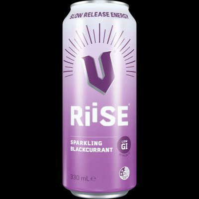 A can of "V Riise" (yes it has two i's). Slow Release Energy, Sparkling Blackcurrant, Low GI, 330mL.